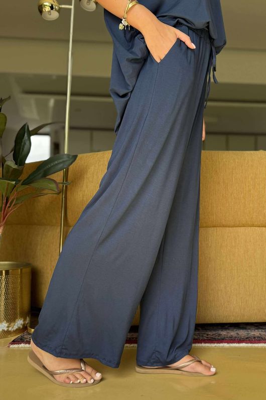 Made in Italy Essential Wide Leg Pant Navy 